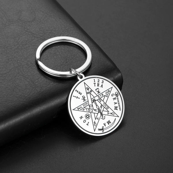 My Shape Vintage Tetragrammaton Wiccan Pentacle Keychain Key Ring Stainless Steel Key Chain Keyholder Amulet Talisman Jewelry