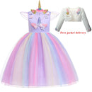New 3pcs Baby Girls Dress Pastel Rainbow Princess For Summer Birthday Party Dress Unicorn Cosplay Perform Children Costume