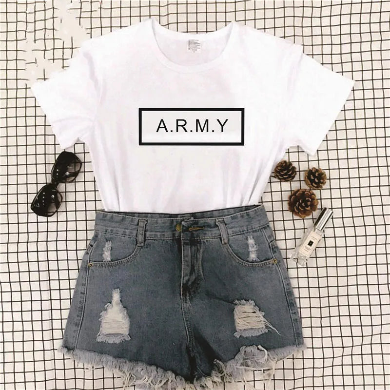 V kim taehyung letter Women tshirt Cartoon Casual Suga Printed Kpop style star Female Tops Tee Short Sleeve Aesthetic Tshirt