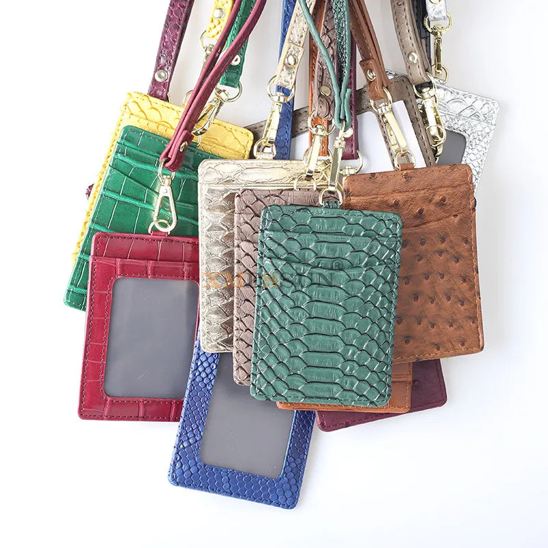 XMESSUN New Embossed Snake Pattern Lanyard Card Holder For Men Women Fashion ID Card Holder Leather Monogrammed Letters