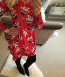 Christmas Mini Dresses For Women Fashion Christmas Trees Print Long Sleeve Loose Dress 2022 New Year Autumn Ladies Party Dress
