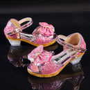 Girls Sandals Summer 2021  New Children's Princess Shoes Little Girls High-heeled Bow-knot Crystal Sandals Party Dress Wedding
