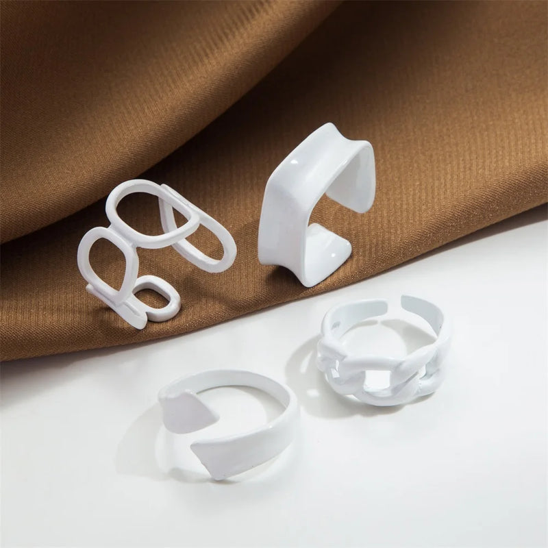 IPARAM Trendy Acrylic Geometric Hollow Ring Set For Women Bohemian White Open Adjustable Ring 2021 Fashion Jewelry Gift