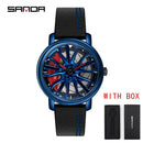 Hot Sell Fashion Men Quartz WristWatch Creative 360 Degree Rotating Car Wheel Quartz Watch Leather Waterproof Rim Hub Clock Men