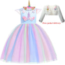 New 3pcs Baby Girls Dress Pastel Rainbow Princess For Summer Birthday Party Dress Unicorn Cosplay Perform Children Costume