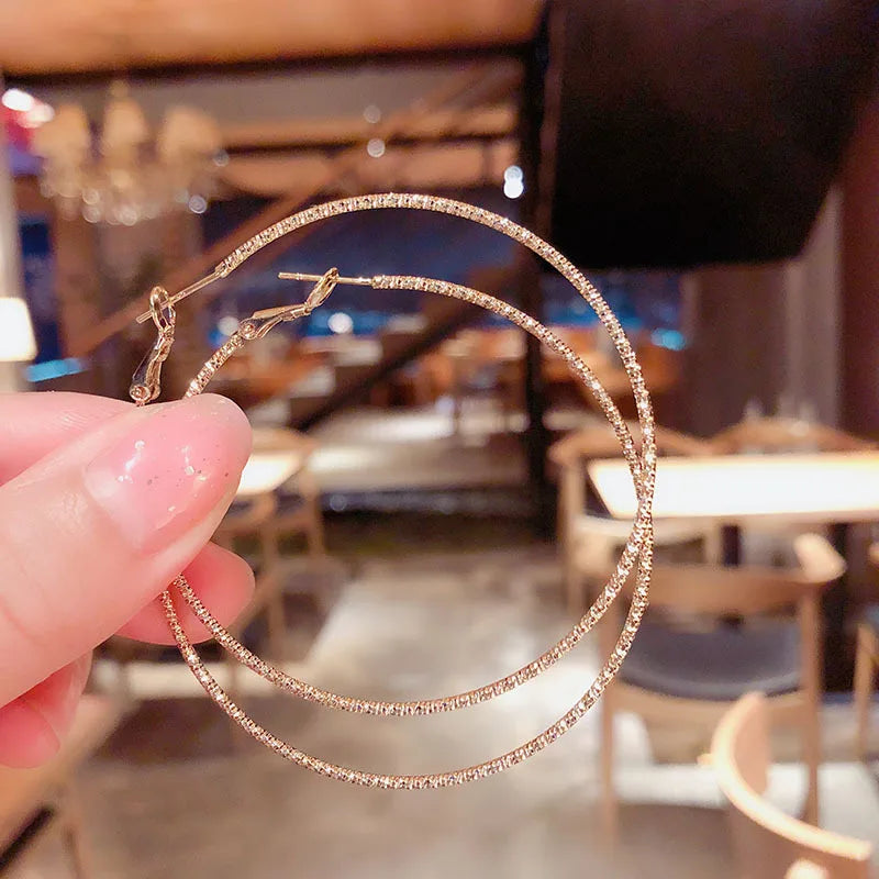 New Fashion Big Hoop Earrings For Women Shiny Rhinestone Large Circle Earring Brincos Girl Party Engagement Jewelry Gifts