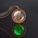 Glow In The Dark Buddha Necklace Indian Jewelry Hinduism God Brahma Vishnu Shiva Art Picture Wooden Pendant Necklace