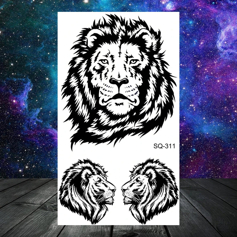 وشم مؤقت واقعي على شكل أشواك وتنين وذئب للرجال البالغين والأطفال وشم مزيف على شكل جمجمة نمر وأسد ورقبة وذراع ويدين وشم صغير