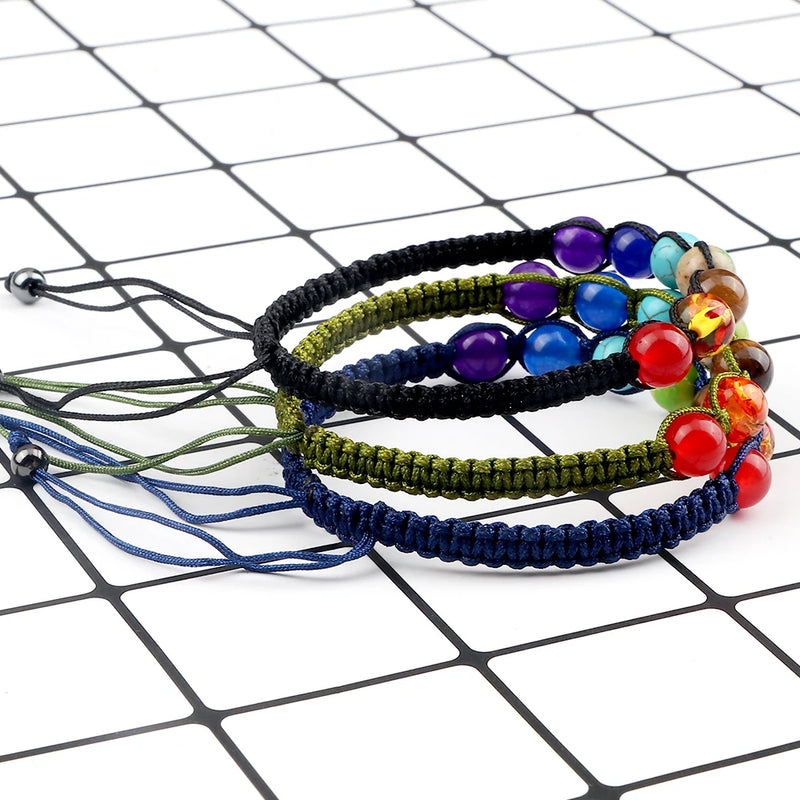 Hot 7 Chakra Beads String Bracelet Handmade 6/8mm Natural Stone Braided Yoga Reiki Healing Balance Bangles Yoga Jewelry Gifts