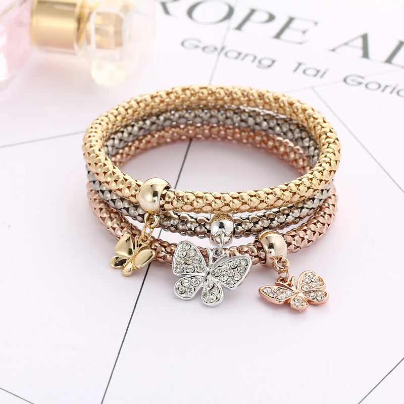 3colors/Lot Elastic Bracelets & Bangle For Women Crystal Tree of Life Owl Key lock Music Note Owl Butterfly Heart Charm Jewelry