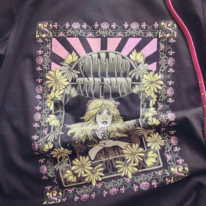 Super Chic  Follow The Sun Tee Black Boho T Shirt O-neck Spring Summer New Tops Women Short Sleeve Chic Women T-shirts