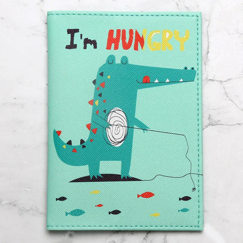 Cartoon Dinosaur & Crocodile Animals Passport Cover Men Women PU Leather Travel Passport Holder Case Card ID Holders 14.5*10cm