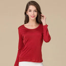 SuyaDream Women T shirt Natural Silk Long sleeves O neck Basic shirt 2021 FALL new white black Bottoming Top