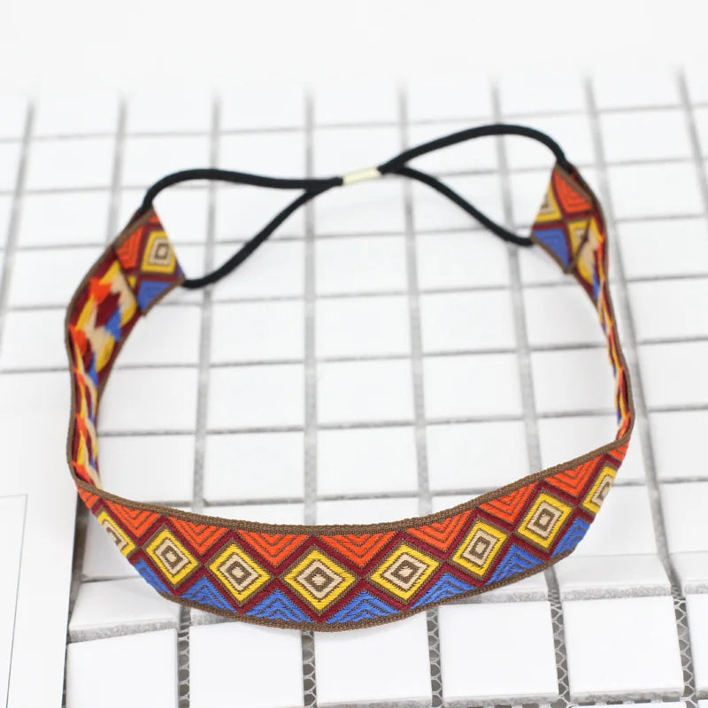 Wholesale Ethnic Ribbon Soft Lovers Thin Embroidery Headwear For Women Good Quality Elastic Non-slip Yoga Beach Hair Accessories