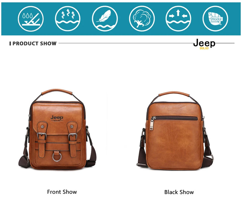 JEEP BULUO Bolsos de negocios multifunción para hombre, nuevo bolso de hombro para hombre, bolso bandolera de cuero de gran capacidad, bandolera de gran marca