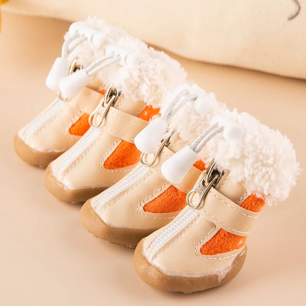4pcs/set Elastic Winter Pet Dog Shoes Anti-slip Velvet Thickening Warmer Small Comfort Boots  Puppy Animal Chihuahua Yorkshire