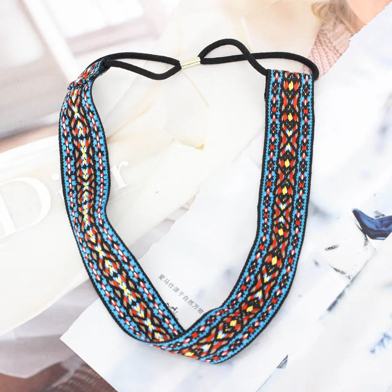 Wholesale Ethnic Ribbon Soft Lovers Thin Embroidery Headwear For Women Good Quality Elastic Non-slip Yoga Beach Hair Accessories