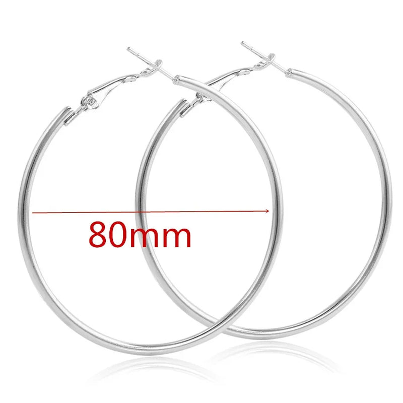 4-8CM Exaggerated Big Smooth Circle Hoop Earrings  for Women Aros Simple Round Loop Ear Wedding Jewelry Brincos Cool Gift