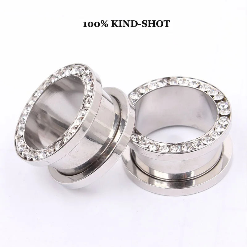 2Pcs Crystal Ear Tunnel Screw-on Fit Ear Plugs Large Gauged Piercing Jewelry Stretching Flesh Tunnel Ear Expander Bar 4~16mm