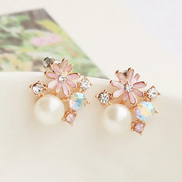 JIOFREE Flower style women's pearl earrings clips plated gold clip on earrings crystal ear clip without pierced high quality