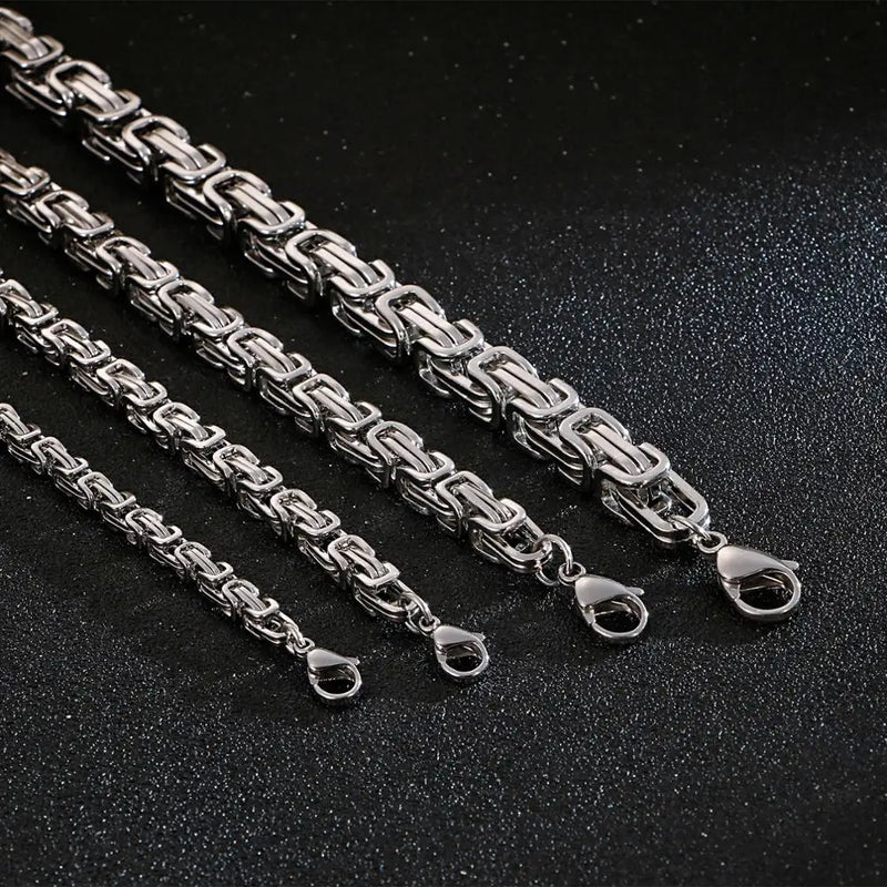 4/5/6/8 mm Choker Long Necklace Men Male Stainless Steel Byzantine Box Chain Husband Boyfriend Bff Gift