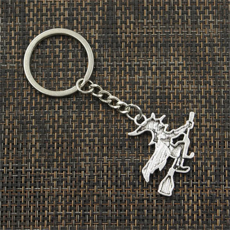 New Keychain 36x34mm Witch On Broomstick Halloween Pendants DIY Men Car Key Chain Ring Holder Keyring Souvenir Jewelry Gift