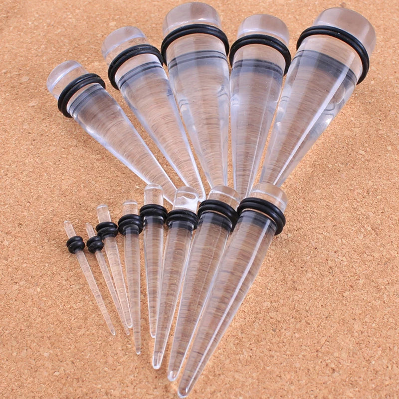 Pair Clear BLACK Ear Taper Plug Stretcher Expander Gauge Acrylic Piercings