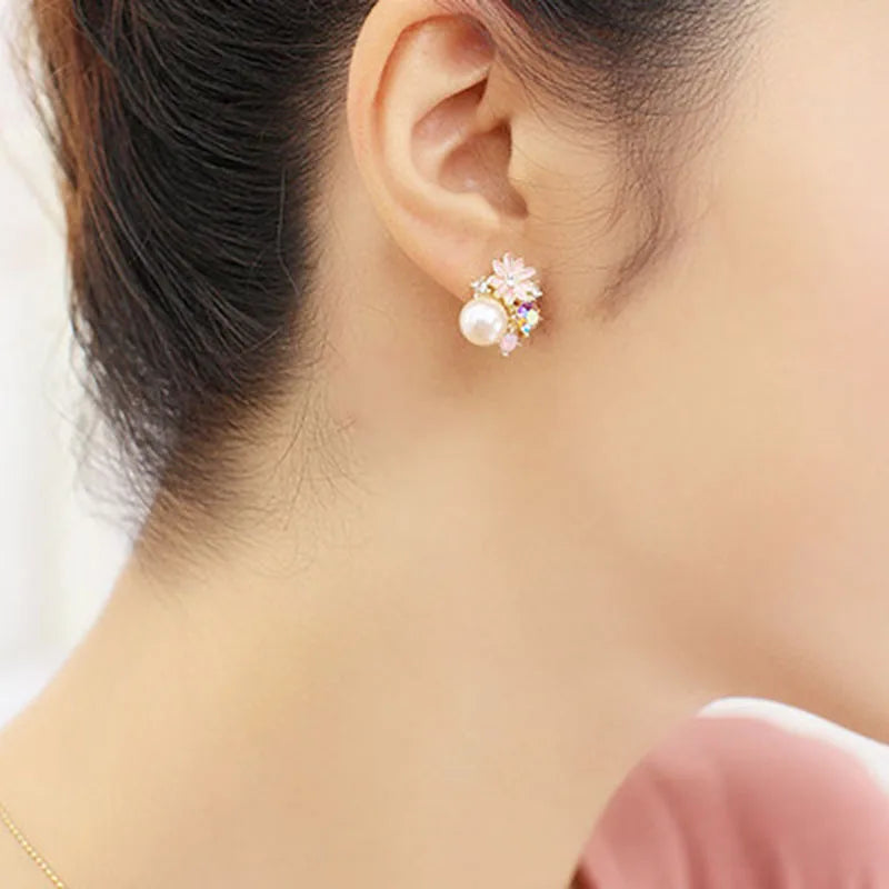 JIOFREE Flower style women's pearl earrings clips plated gold clip on earrings crystal ear clip without pierced high quality