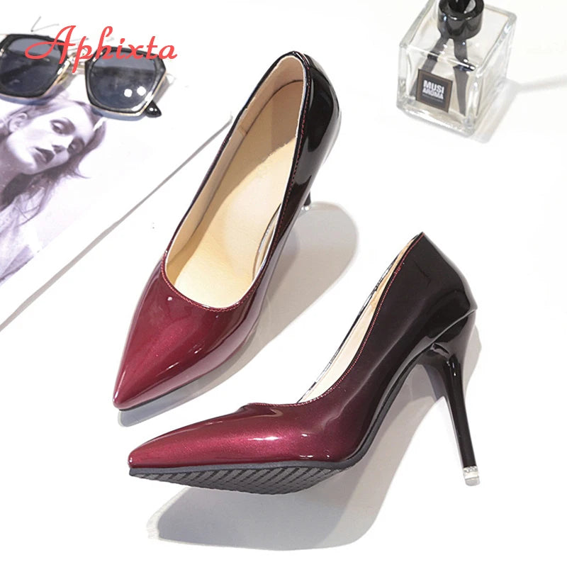 Aphixta 10cm stiletto Heels Pumps Women Shoes Pointed Toe Patent Leather Wedding Party Dress Footwear Shoes Woman Plus Size 48
