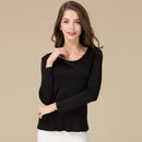 SuyaDream Women T shirt Natural Silk Long sleeves O neck Basic shirt 2021 FALL new white black Bottoming Top