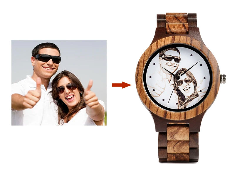 Custom LOGO Printing Your Own Photo Men Watch Unique Bamboo Wood Wristwatch Anniversary Christmas Gift For Lovers and Families