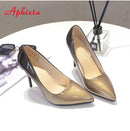Aphixta 10cm stiletto Heels Pumps Women Shoes Pointed Toe Patent Leather Wedding Party Dress Footwear Shoes Woman Plus Size 48