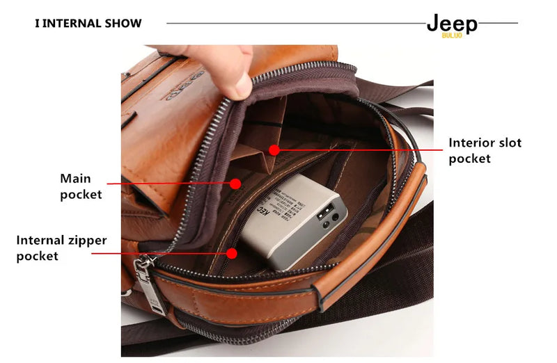 JEEP BULUO Bolsos de negocios multifunción para hombre, nuevo bolso de hombro para hombre, bolso bandolera de cuero de gran capacidad, bandolera de gran marca
