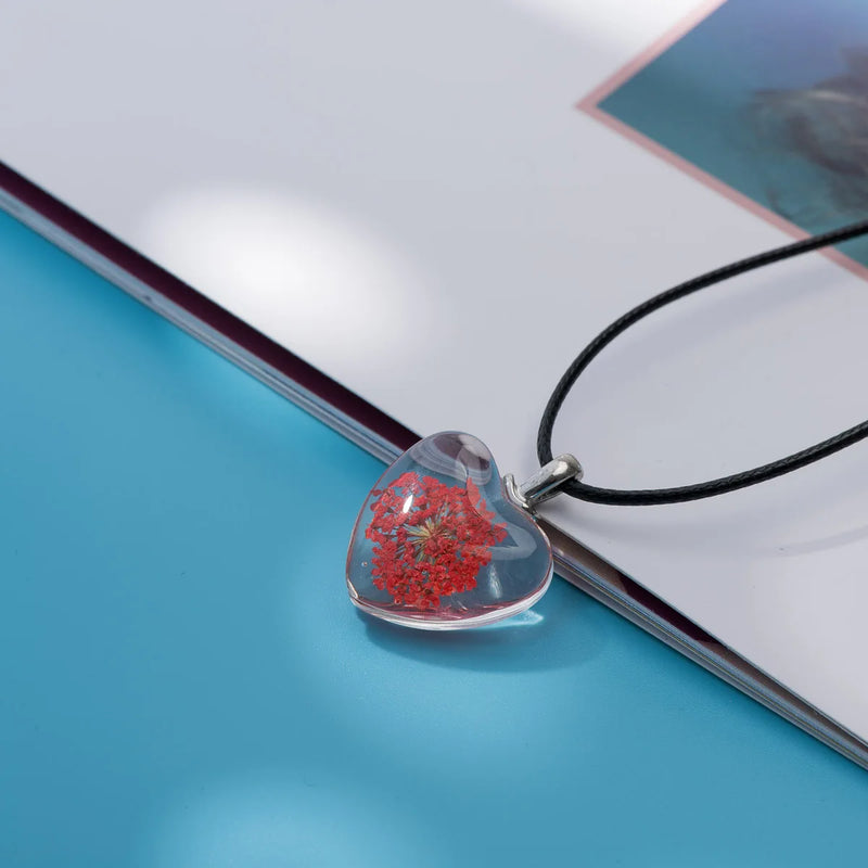 Lovers Peach Heart Glass Pendant Time Gem women's Necklaces gift Flower pendants for girl friend