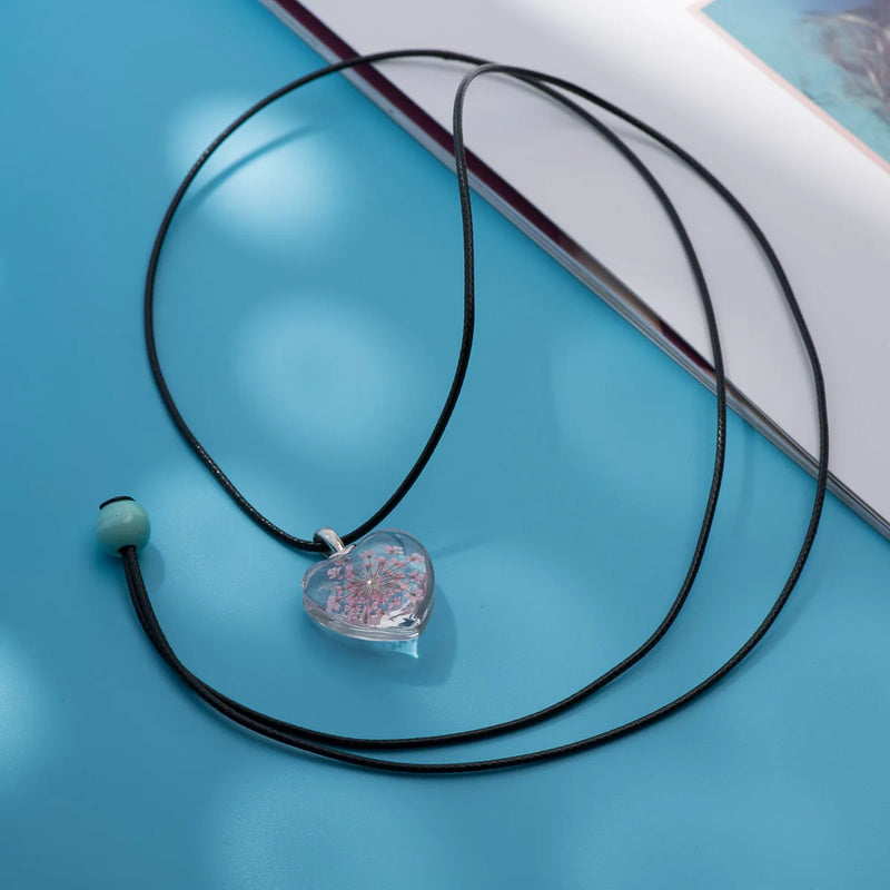 Lovers Peach Heart Glass Pendant Time Gem women's Necklaces gift Flower pendants for girl friend