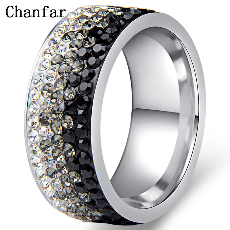 Chanfar Full Crystal Ring 6 7 8 9 10 Sizes Love Wedding Rings For Women Romantic Stainless Steel Ring Charm Jewelry