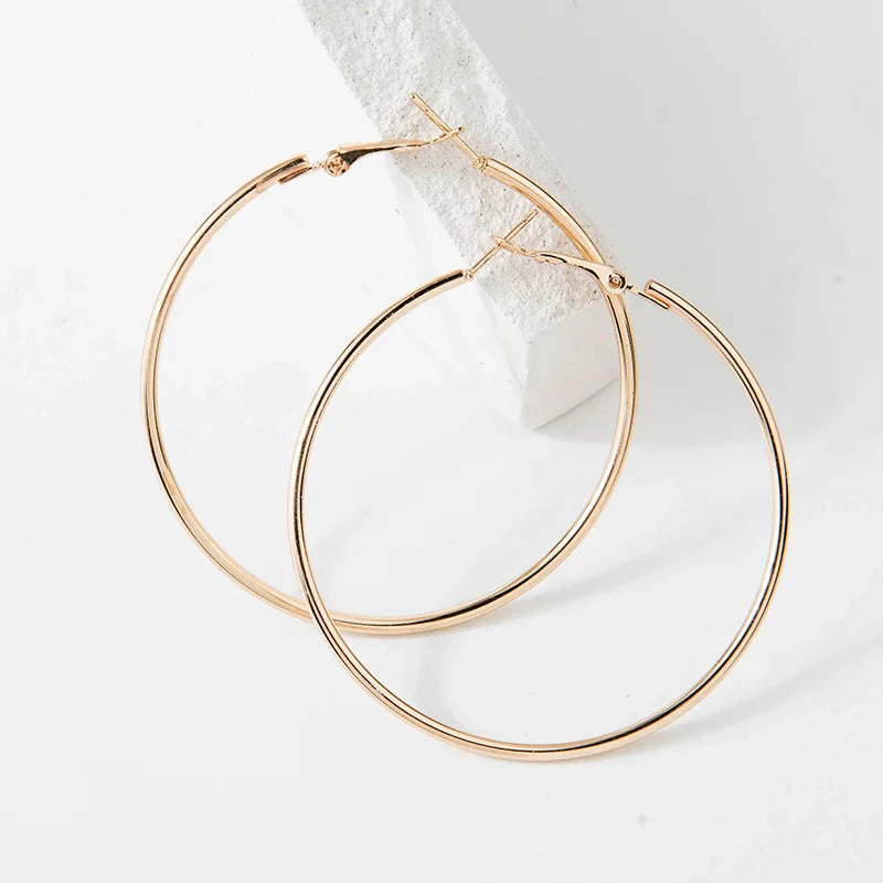 4-8CM Exaggerated Big Smooth Circle Hoop Earrings  for Women Aros Simple Round Loop Ear Wedding Jewelry Brincos Cool Gift