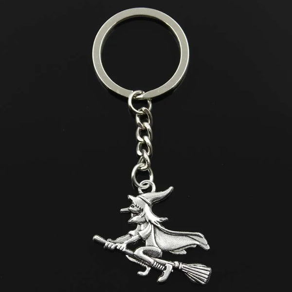 New Keychain 36x34mm Witch On Broomstick Halloween Pendants DIY Men Car Key Chain Ring Holder Keyring Souvenir Jewelry Gift