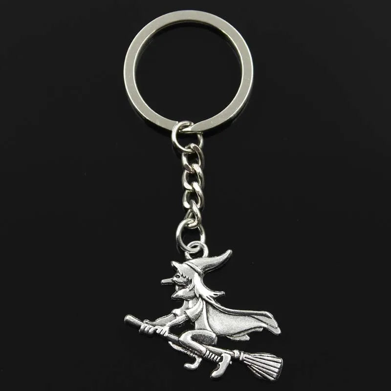 New Keychain 36x34mm Witch On Broomstick Halloween Pendants DIY Men Car Key Chain Ring Holder Keyring Souvenir Jewelry Gift