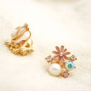 JIOFREE Flower style women's pearl earrings clips plated gold clip on earrings crystal ear clip without pierced high quality