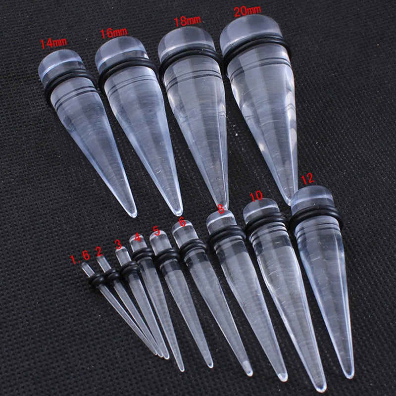 Pair Clear BLACK Ear Taper Plug Stretcher Expander Gauge Acrylic Piercings
