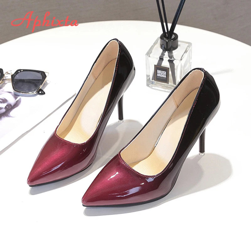 Aphixta 10cm stiletto Heels Pumps Women Shoes Pointed Toe Patent Leather Wedding Party Dress Footwear Shoes Woman Plus Size 48