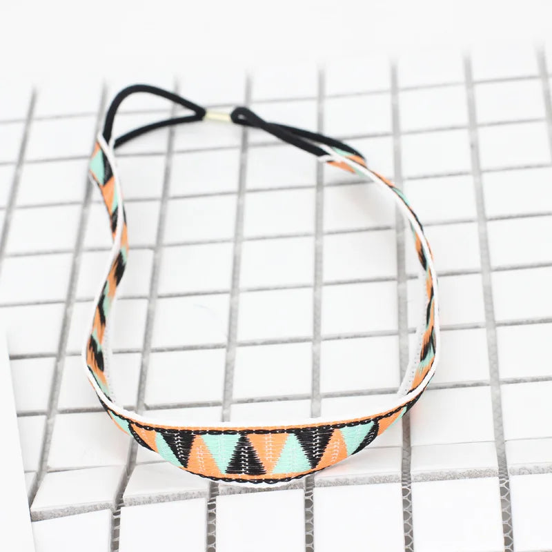 Wholesale Ethnic Ribbon Soft Lovers Thin Embroidery Headwear For Women Good Quality Elastic Non-slip Yoga Beach Hair Accessories