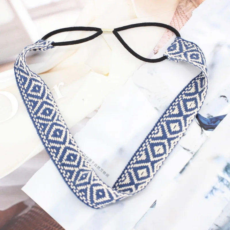 Wholesale Ethnic Ribbon Soft Lovers Thin Embroidery Headwear For Women Good Quality Elastic Non-slip Yoga Beach Hair Accessories