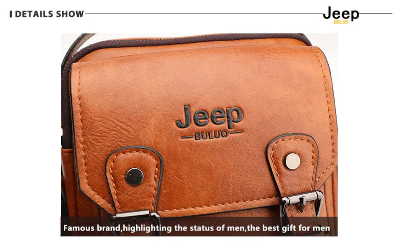 JEEP BULUO Bolsos de negocios multifunción para hombre, nuevo bolso de hombro para hombre, bolso bandolera de cuero de gran capacidad, bandolera de gran marca