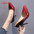 Aphixta 10cm stiletto Heels Pumps Women Shoes Pointed Toe Patent Leather Wedding Party Dress Footwear Shoes Woman Plus Size 48