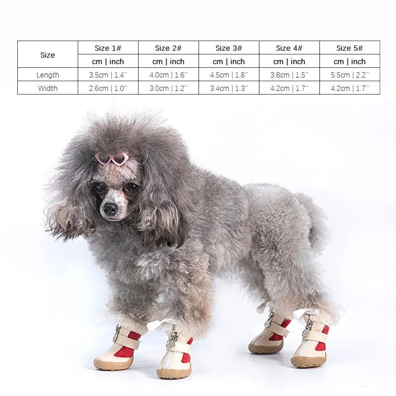 4pcs/set Elastic Winter Pet Dog Shoes Anti-slip Velvet Thickening Warmer Small Comfort Boots  Puppy Animal Chihuahua Yorkshire