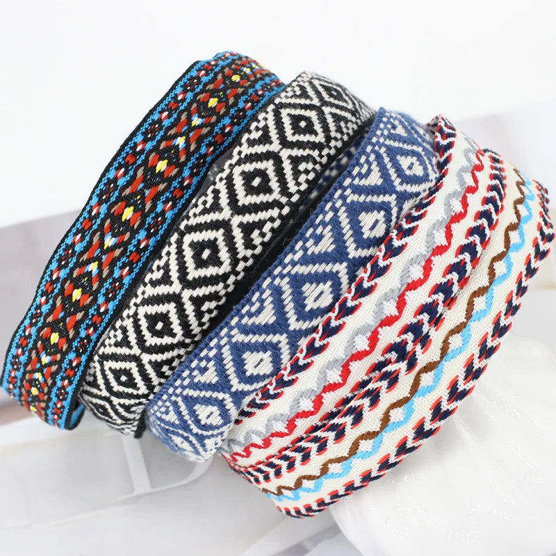 Wholesale Ethnic Ribbon Soft Lovers Thin Embroidery Headwear For Women Good Quality Elastic Non-slip Yoga Beach Hair Accessories