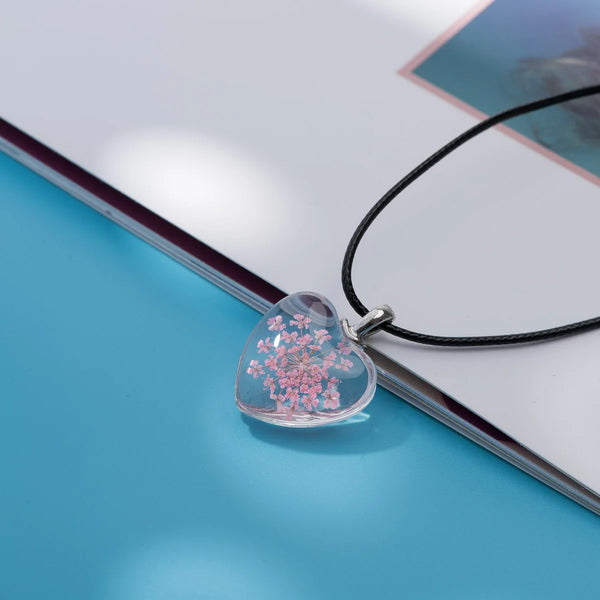 Lovers Peach Heart Glass Pendant Time Gem women's Necklaces gift Flower pendants for girl friend #FY406
