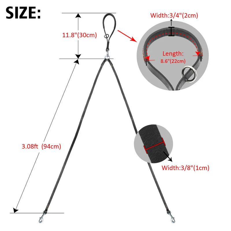 2 Ways Dog Leash Double Two Pet Leather Leads NoTangle Coupler With Handle for Walking and Training 2 Small Medium Dogs